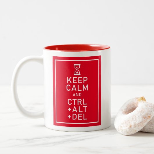 Houd Calm & CTRL + ALT + DEL Funny Programmer Cade Tweekleurige Koffiemok (Met donut)
