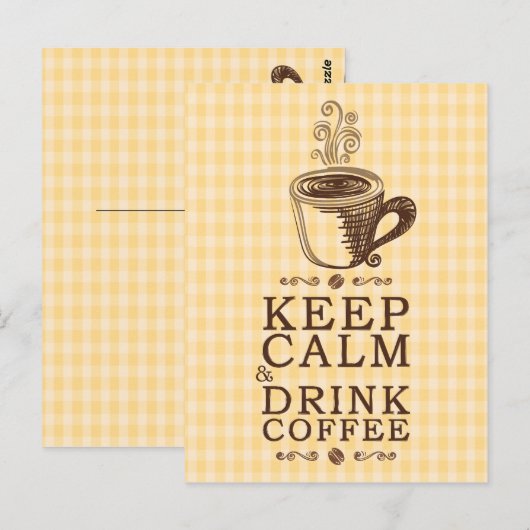 Houd Calm Drink Coffee gele vierkantsachtergrond Briefkaart (Voorkant / Achterkant)