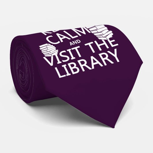 Houd Calm en bezoek de bibliotheek - in om het eve Stropdas (Opgerold)