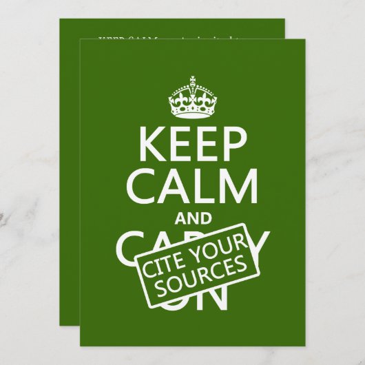 Houd Calm en citeer Uw Bronnen (in om het even wel Kaart (Voorkant / Achterkant)