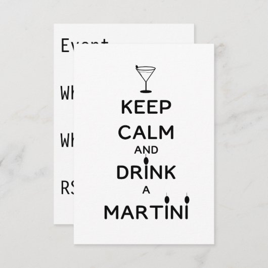 Houd Calm en Drink A Martini Kaart (Voorkant / Achterkant)