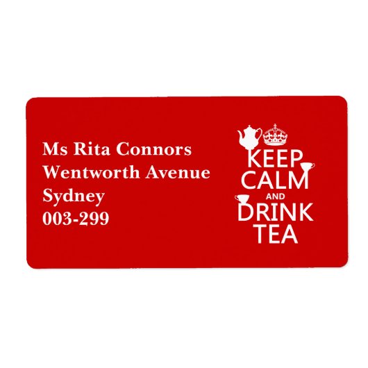 Houd Calm en Drink Tea - Alle kleuren Etiket (Voorkant)