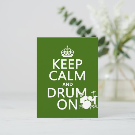 Houd Calm en Drum aan (om het even welke achtergro Briefkaart (Staand voorkant)