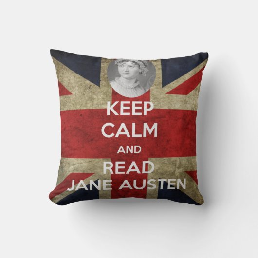 Houd Calm en lees Jane Austen Union Jack Kussen (Voorkant)