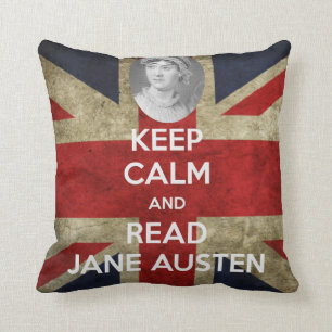 Houd Calm en lees Jane Austen Union Jack Kussen