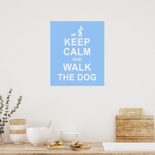 Houd Calm en loop de Dog motivatie poster blu (Keuken)