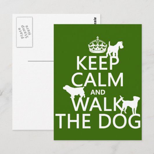 Houd Calm en loop de Hond - alle kleuren Briefkaart (Voorkant / Achterkant)