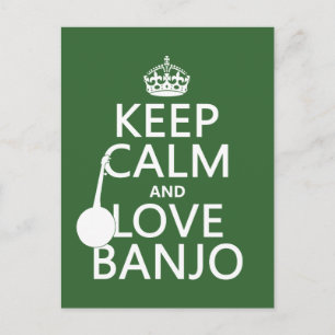Houd Calm en Love Banjo (om het even welke achterg Briefkaart