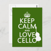 Houd Calm en Love Cello (om het even welke achterg Briefkaart (Voorkant / Achterkant)