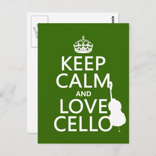 Houd Calm en Love Cello (om het even welke achterg Briefkaart (Voorkant / Achterkant)