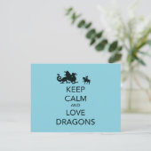 Houd Calm en Love Dragons Unieke Afdruk op Blauw Briefkaart (Staand voorkant)