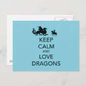 Houd Calm en Love Dragons Unieke Afdruk op Blauw Briefkaart (Voorkant / Achterkant)