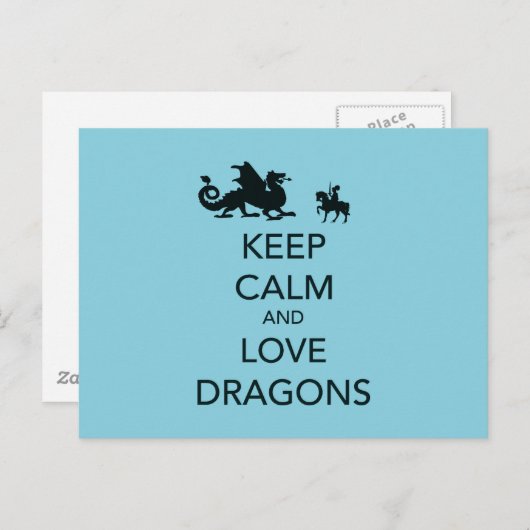 Houd Calm en Love Dragons Unieke Afdruk op Blauw Briefkaart (Voorkant / Achterkant)