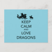 Houd Calm en Love Dragons Unieke Afdruk op Blauw Briefkaart (Voorkant)