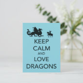 Houd Calm en Love Dragons Unieke Afdruk op Blauw Briefkaart (Staand voorkant)