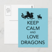 Houd Calm en Love Dragons Unieke Afdruk op Blauw Briefkaart (Voorkant / Achterkant)