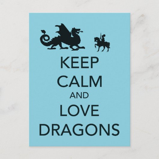 Houd Calm en Love Dragons Unieke Afdruk op Blauw Briefkaart (Voorkant)
