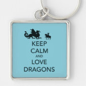 Houd Calm en Love Dragons Unieke Afdruk op Blauw Sleutelhanger (Voorkant)
