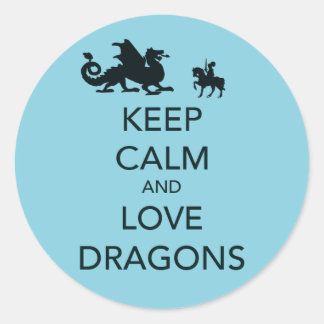 Houd Calm en Love Dragons Unieke Druk op Blue Ronde Sticker