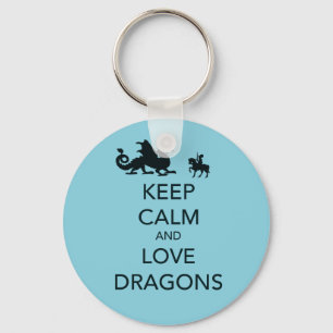 Houd Calm en Love Dragons Unieke Druk op Blue Sleutelhanger
