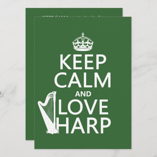 Houd Calm en Love Harp (om het even welke achtergr Kaart (Voorkant / Achterkant)