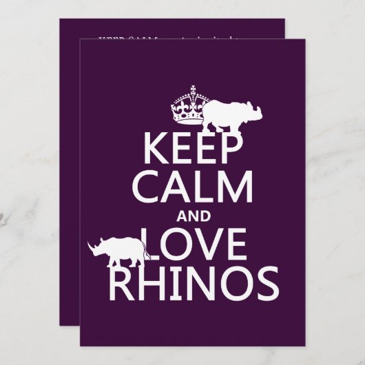 Houd Calm en Love Rhinos (om het even welke achter Kaart (Voorkant / Achterkant)