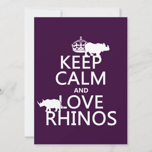 Houd Calm en Love Rhinos (om het even welke achter Kaart (Voorkant)