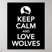 Houd Calm en Love Wolves afdrukken of poster in zw (Voorkant)