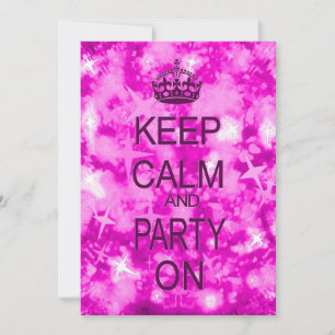 Houd Calm en Partij roze starparty uitnodiging