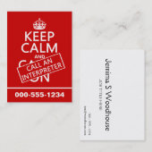 Houd Calm en roep een tolk (in om het even welke k Visitekaartje (Voorkant / Achterkant)