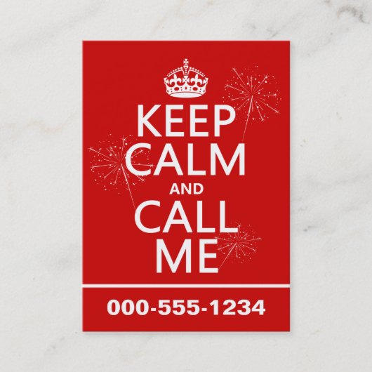 Houd Calm en roep me (om het even welke achtergron Visitekaartje (Voorkant)