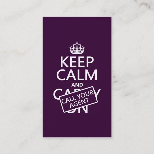 Houd Calm en roep Uw Agent (om het even welke kleu Visitekaartje (Voorkant)