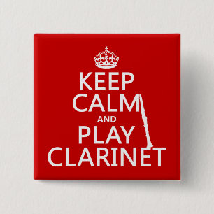 Houd Calm en Spel Clarinet (om het even welke acht Vierkante Button 5,1 Cm