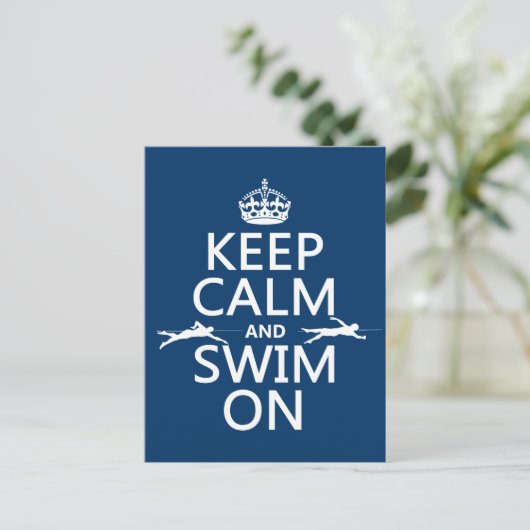 Houd Calm en Swim aan (in om het even welke kleur) Briefkaart (Staand voorkant)