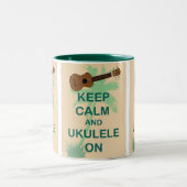 Houd Calm en Ukulele op Fun Originele Druk Tweekleurige Koffiemok (Center)