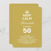 Houd Calm Gold Grappige Milestone 50e Verjaardagsf Kaart (Voorkant / Achterkant)