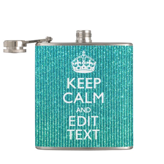 Houd Calm Persoonlijke Tekst op Turquoise Heupfles (Geopend)