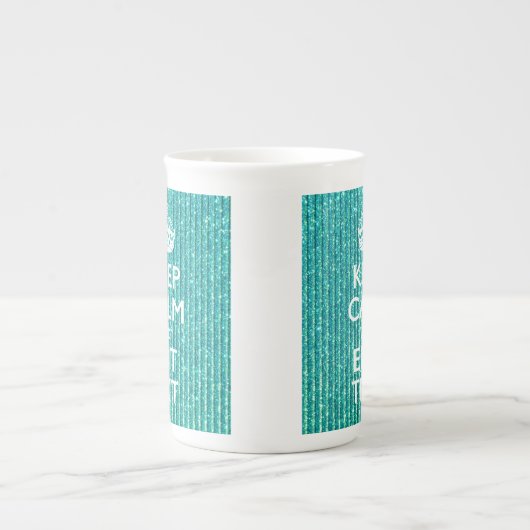 Houd Calm Persoonlijke Tekst op Turquoise Porselein Kop (Voorkant)