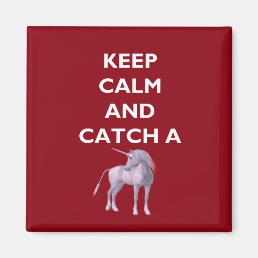 Houd Calm Vangst een Witte Doopvont Unicorn, Retro Magneet (Voorkant)