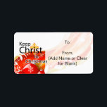 Houd Christ in Christmas Gift Label<br><div class="desc">Gepersonaliseerde cadeau label label sticker. Houd Christ met kerst,   rood,  wit,  sinaasappel en geel diagonaal wervelontwerp met rode ornamenten en decoratieve bladeren. Vier de feestdag met dit stijlvolle Christelijke t-shirt over het vieren van de ware betekenis van Kerstmis,  Jesus Christ.</div>