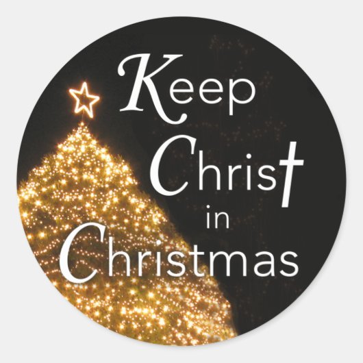 Houd Christus in Kerst sticker w Tree, Rond (Voorkant)