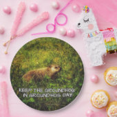 Houd de bosmarmot op de bosmarmotdag binnen de per papieren bordje (Feest)