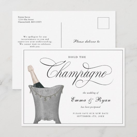 Houd de champagne uitgesteld huwelijk aankondigingskaart (Voorkant / Achterkant)