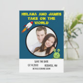 Houd-de-datum Sci Fi Raket Schip Save The Date (Staand voorkant)