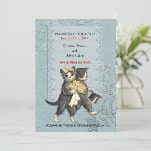 Houd-de-datum trouwkaart Posh Cats Wedding Save The Date (Staand voorkant)