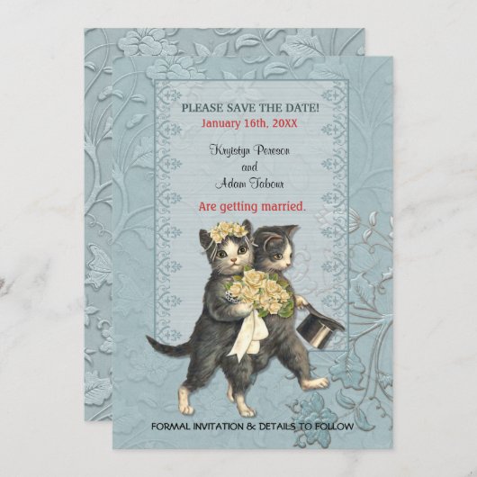 Houd-de-datum trouwkaart Posh Cats Wedding Save The Date (Voorkant / Achterkant)