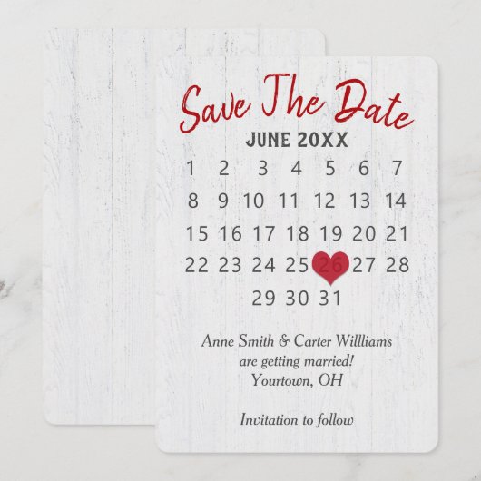 Houd de datum trouwkalender op hout vast kaart (Voorkant / Achterkant)