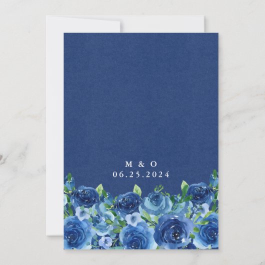 Houd de datum vrij kaart Navyblauw Aquarel Bloem (Achterkant)
