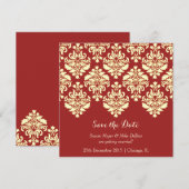 Houd de datum vrij trouwkaart rode damast kaart (Voorkant / Achterkant)