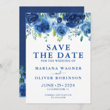 Houd-de-datumkaart Navyblauw Aquarel Bloem